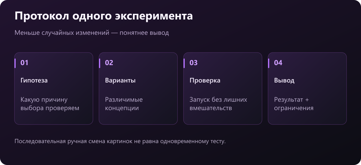 Четыре этапа эксперимента: гипотеза, варианты, проверка, вывод