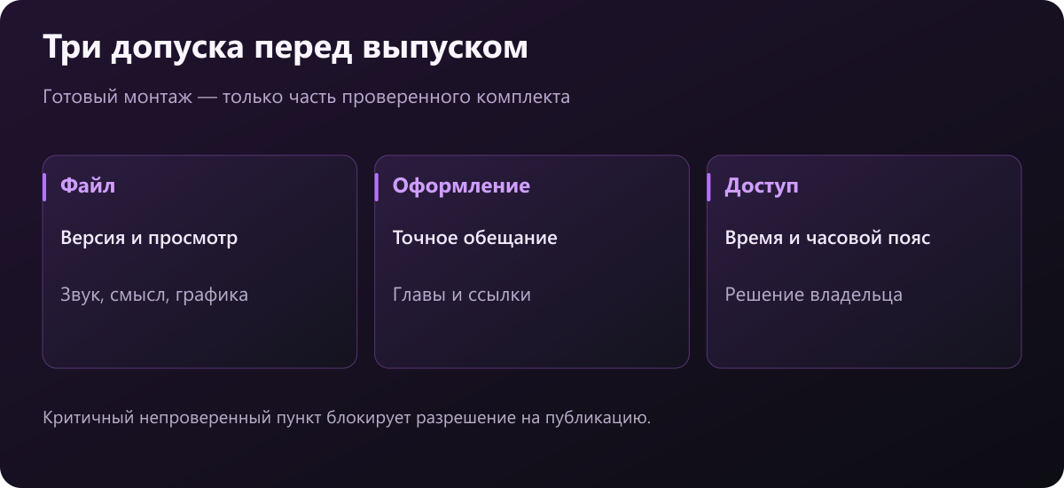 Три группы допуска: финальный файл, оформление и настройки доступа