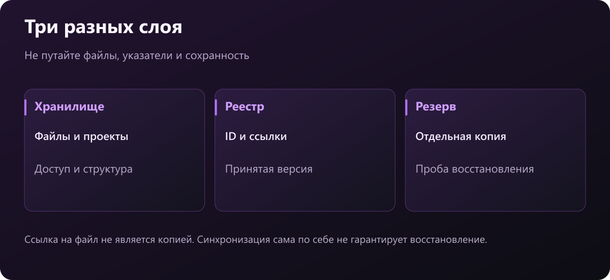 Три слоя организации видеоматериалов: рабочее хранилище, реестр и отдельная резервная копия
