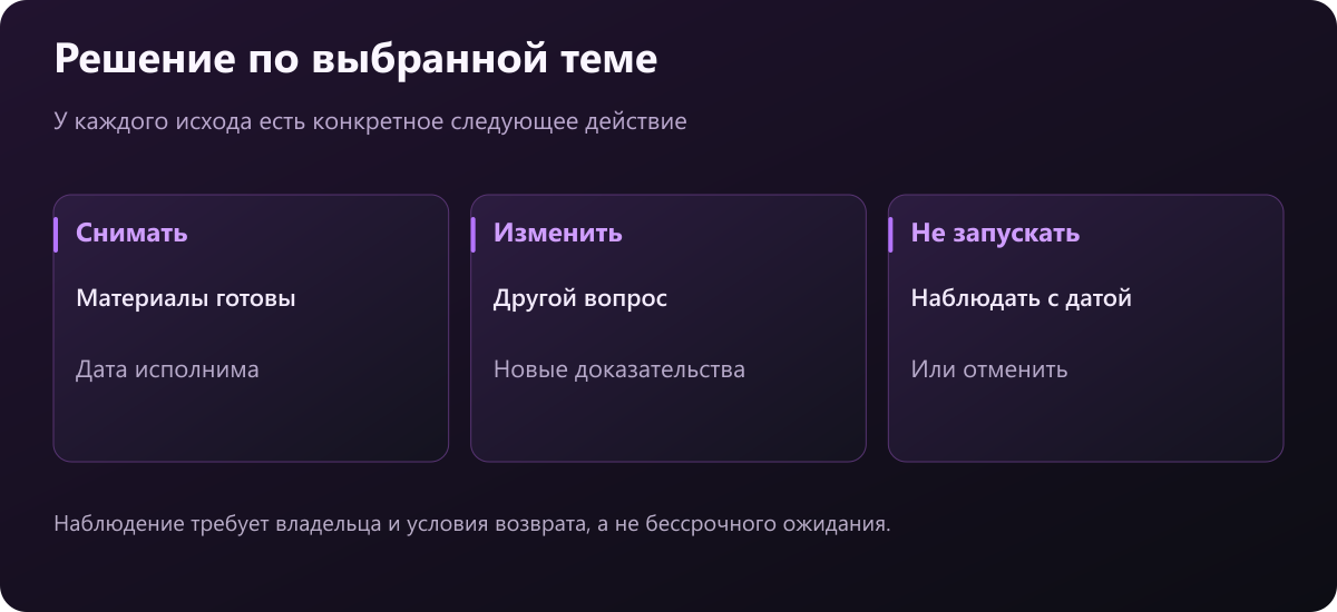 Варианты решения: снимать, изменить ракурс или не запускать с наблюдением либо отменой