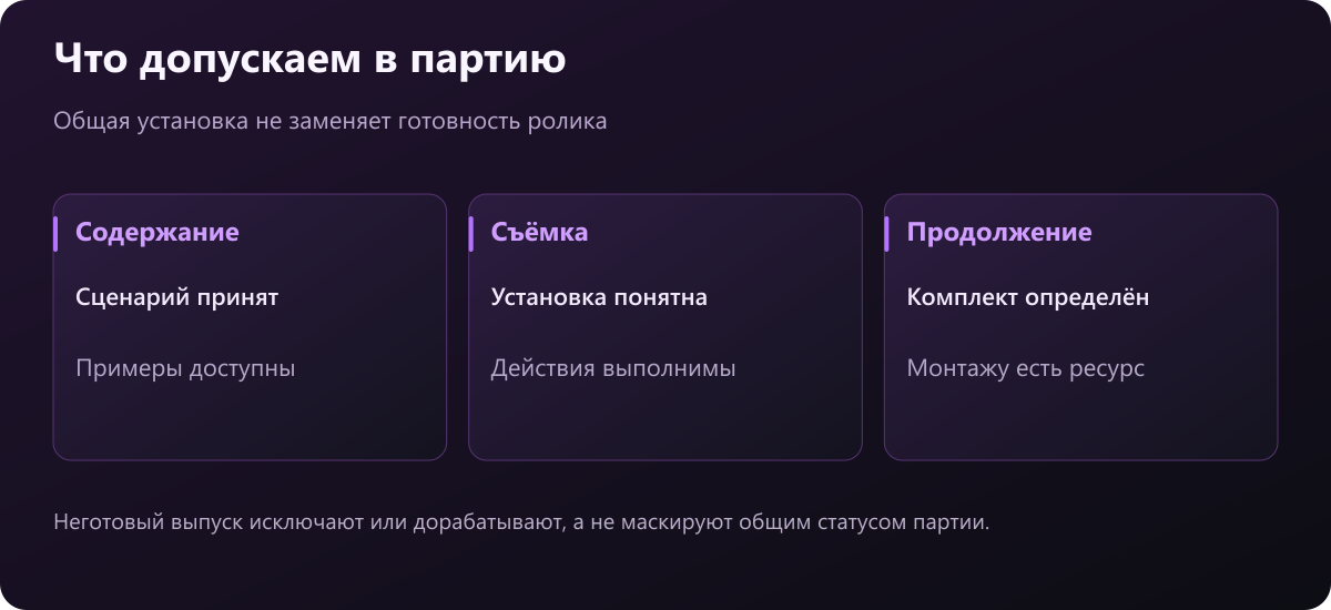 Три проверки допуска ролика в пакетную съёмку: содержание, запись и продолжение производства